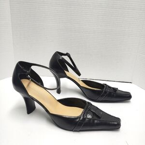Zara Black Leather Heels with Ankle Strap
